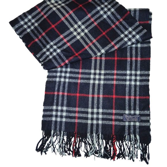 Vintage Burberry Black Red Gray Plaid Fall Winter Luxury Outdoor Scarf Scarves - Picture 2 of 4